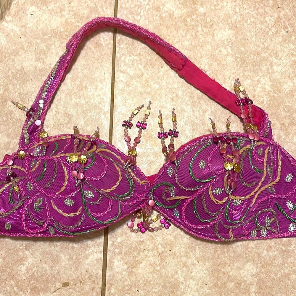 Bellydance Fucsia Beaded halter Top